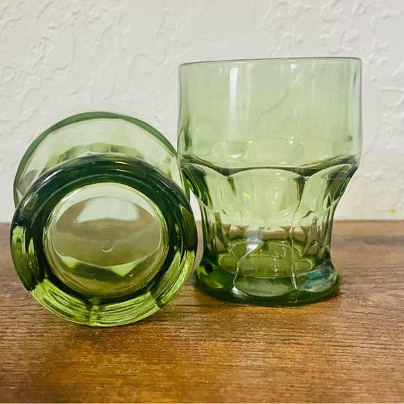 Set of 2 Vintage Anchor Hocking Georgian Avocado Green Flat Tumbler Honeycomb - Picture 3 of 6